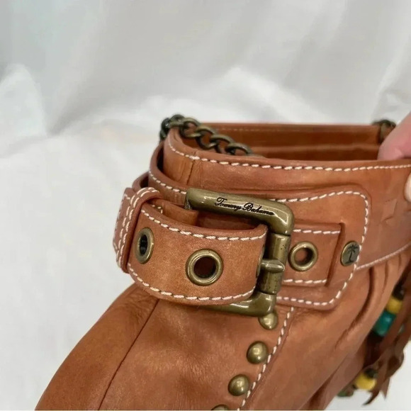 Tommy Bahama Genuine Leather Clutch Purse Tan Tassels Aruba Chain Strap EUC - Picture 5 of 16